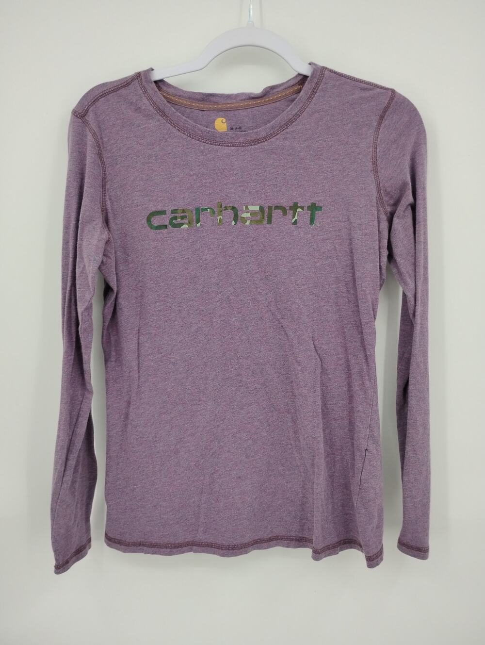 Carhartt Women’s Purple Shirt Long Sleeve Camo Logo Small 4-6